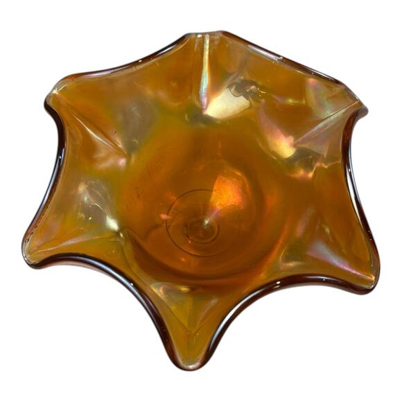 Vintage Fenton Carnival Glass Marigold Ruffled Edge Compote - Frosted Base - 6” - Picture 3 of 7